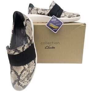 Clarks Cloudsteppers Kayleigh Slip-On Sneaker Tan Black Snakeskin Women's 9.5